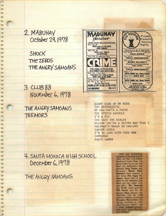 ANGRY SAMOANS Metal Mike Scrapbook 1978 – 10-28-1978 – 05-06-1979 – The Bonze Era - Bonze Annette Rose Blayk FKA Kevin Eric BONZE Saunders on Lead Guitar Page 02